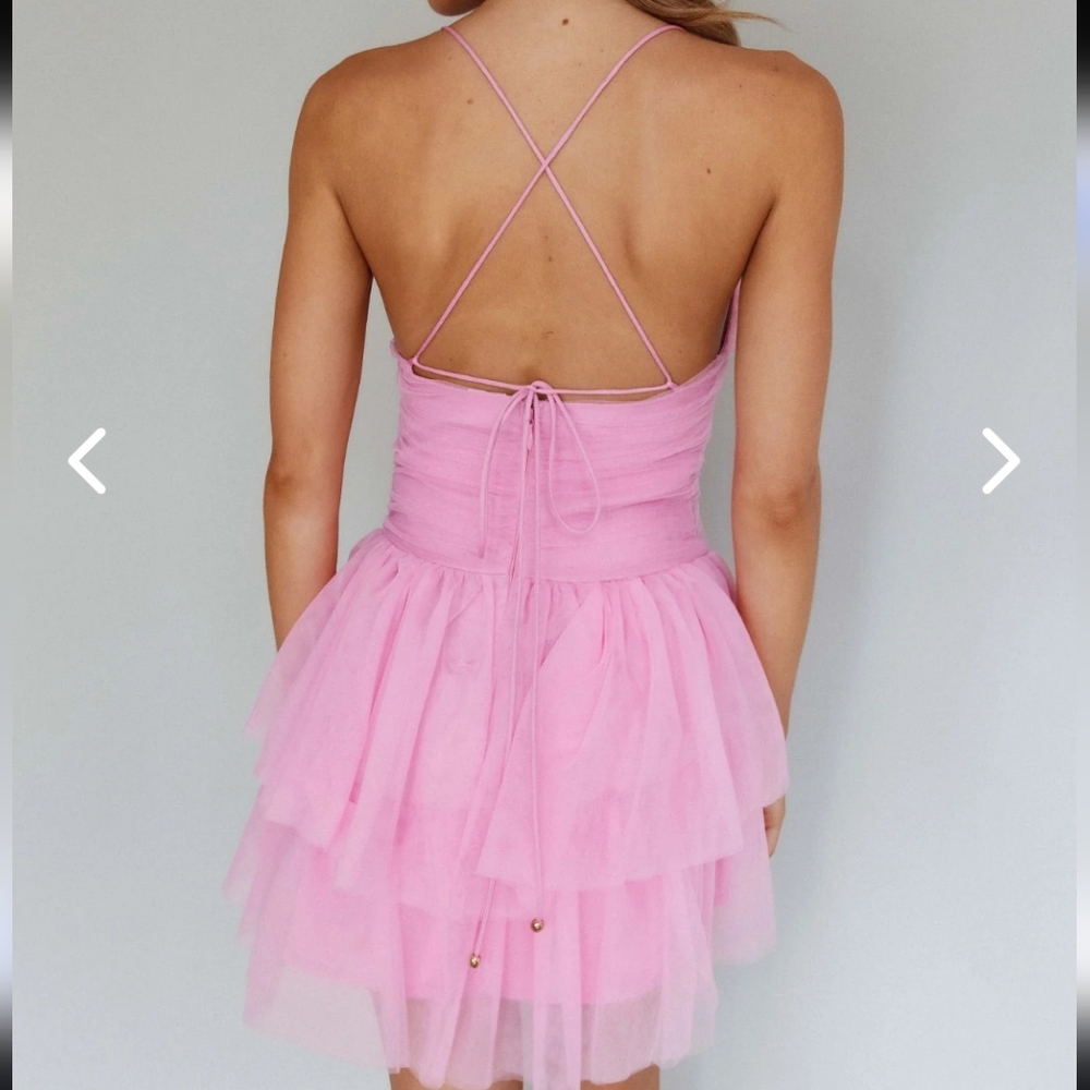 Selfie Leslie Nightingale Ruched Mesh Mini Dress Barbie Pink - Picture 2 of 6